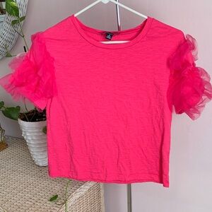Lea & Viola Vibrant Pink Kids Tee with Ruffle Sleeves